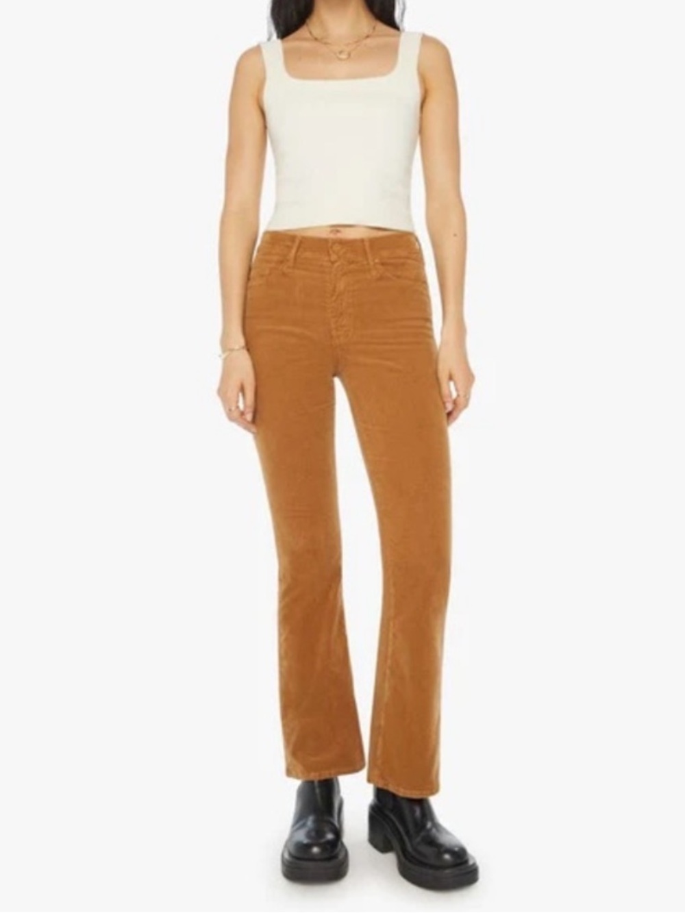 Mother The Weekender Flare Pants in Tobacco Size 25 Corduroy USA Cotton Stretch